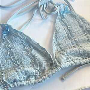 Seamoly Sky Blue Lace / Crinkle Triangle Swim bikini top L